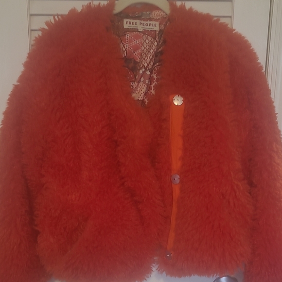 Free People Burnt Orange/ Red Lena Teddy Jacket.. Oversized .. Make Offer! - Picture 2 of 6